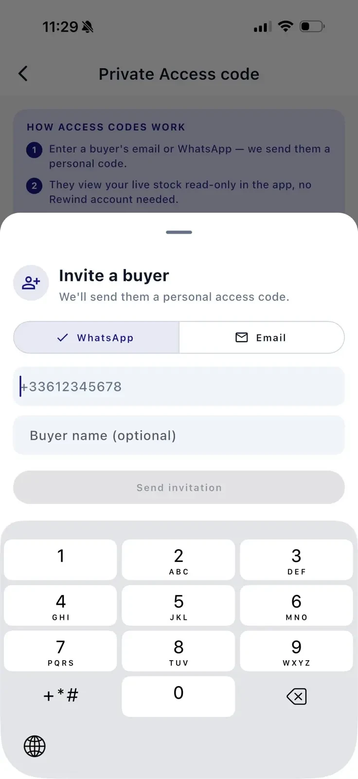 Private access code invitation flow